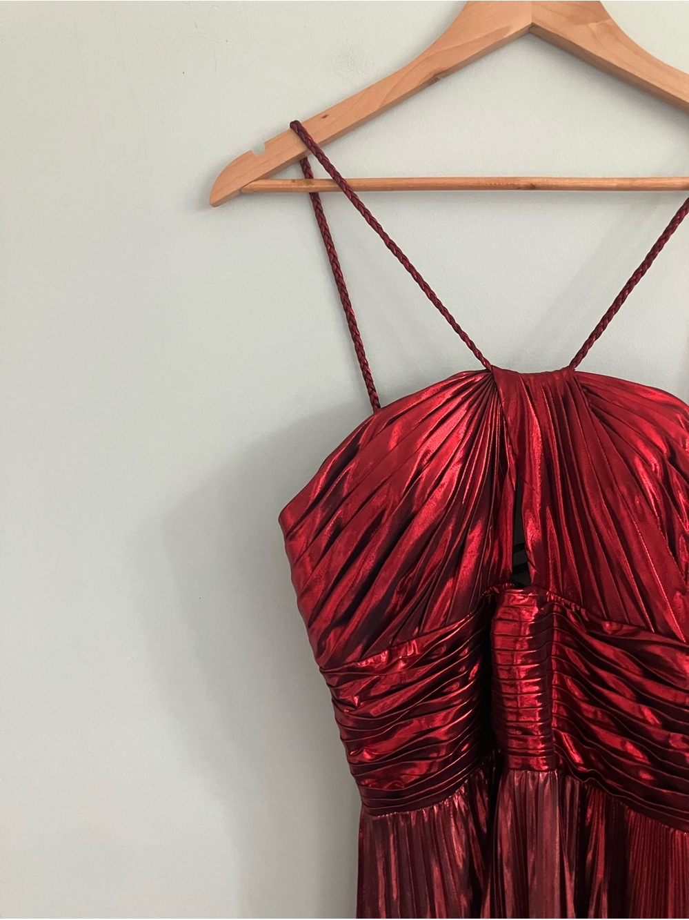 UNBRANDED Red Metallic High Low Pleated Maxi Dress Size M - Picture 4 of 16